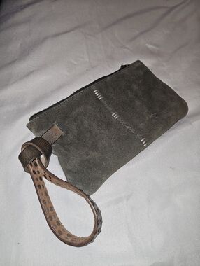 Cleo & Wolf Olive Suede Wristlet Clutch with Brown Leather Strap